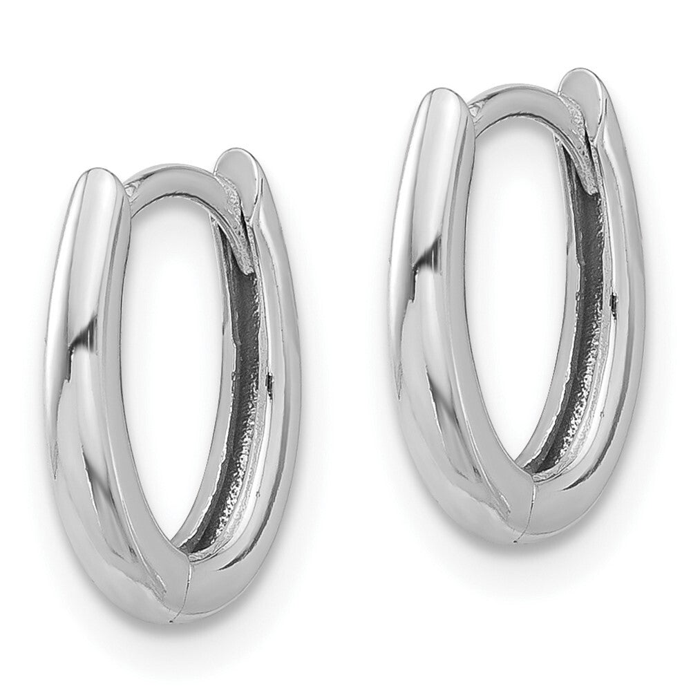 14K White Gold Polished Oval Hinged Hoop Earrings Gift for Women