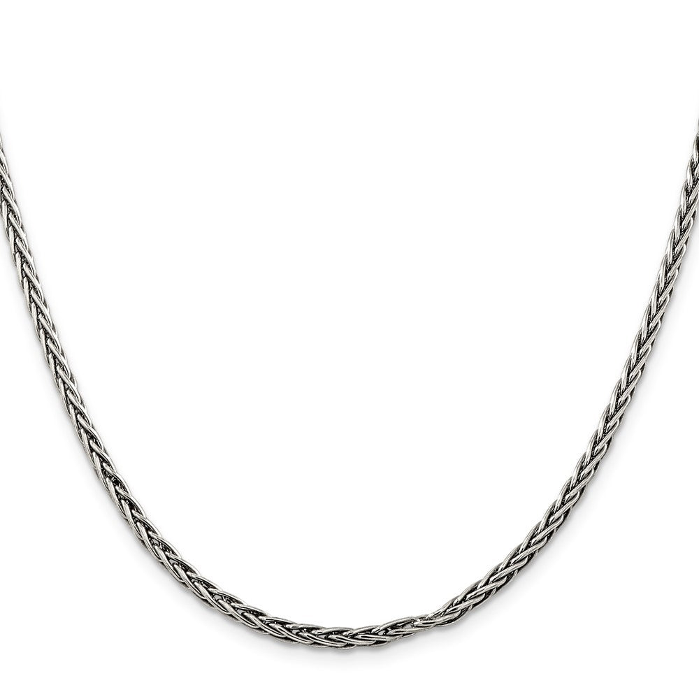 Sterling Silver Antiqued 3.25mm Solid Square Spiga Chain Necklace
