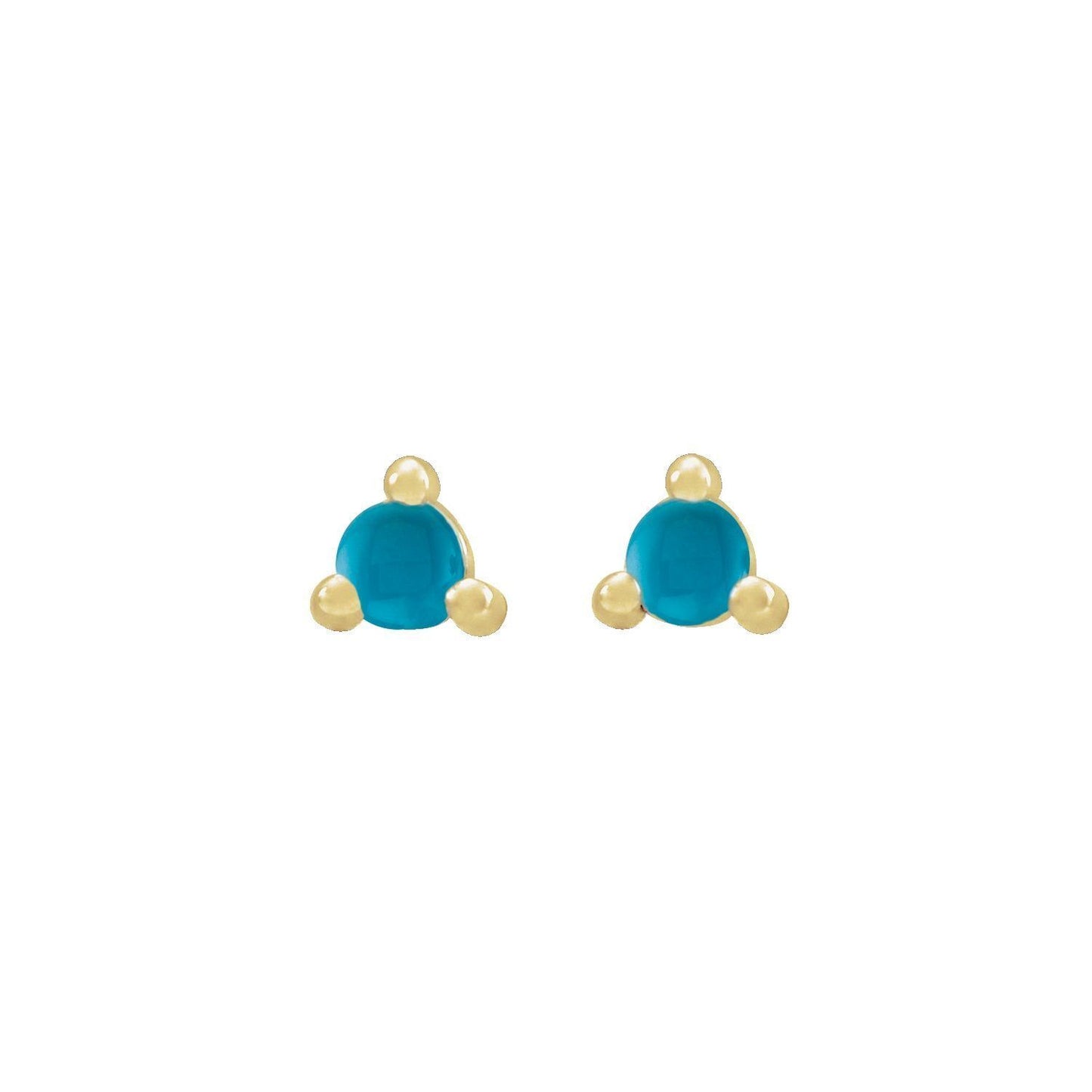 14k Yellow Gold 5 mm Round Natural Turquoise Stud Earrings Gift for Women