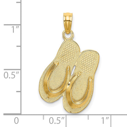 14k Yellow Gold 3D HAWAII ALOHA Double Flip-Flop Charm Pendant for Women