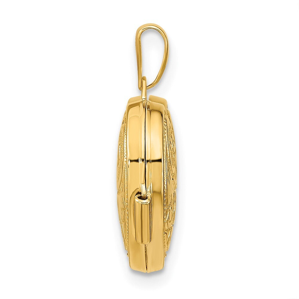 14k Yellow Gold Reversible Swirl Design 15mm Heart Locket Pendant for Women