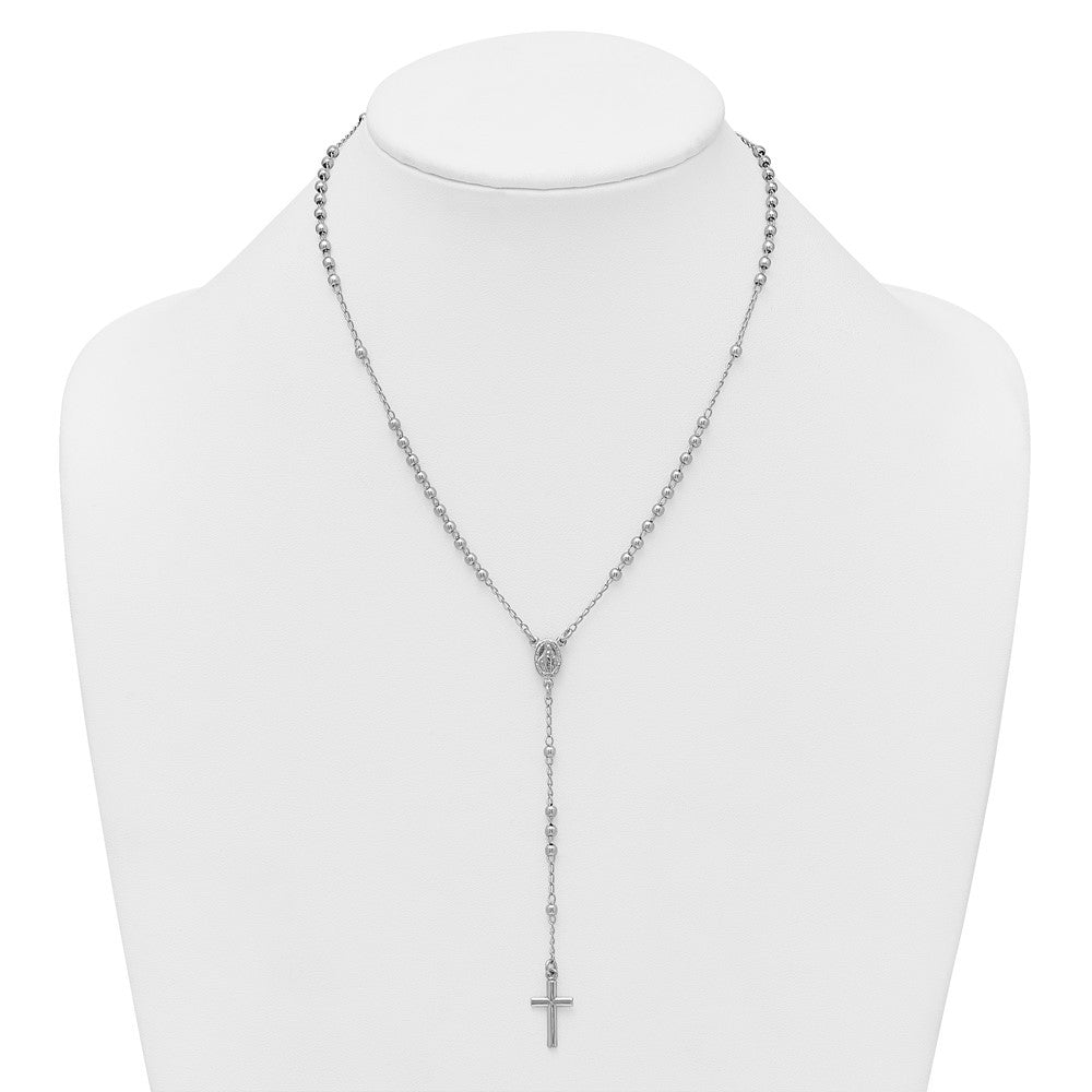 Sterling Silver Rhodium-plated Beaded 17" with 1.5" extender Rosary Necklace