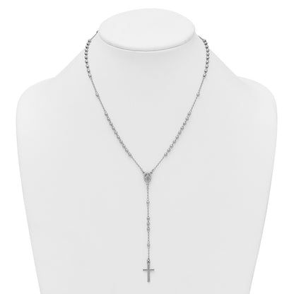 Sterling Silver Rhodium-plated Beaded 17" with 1.5" extender Rosary Necklace