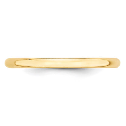 14k Yellow Gold 2mm Lightweight Half Round Wedding Band Ring Size 10