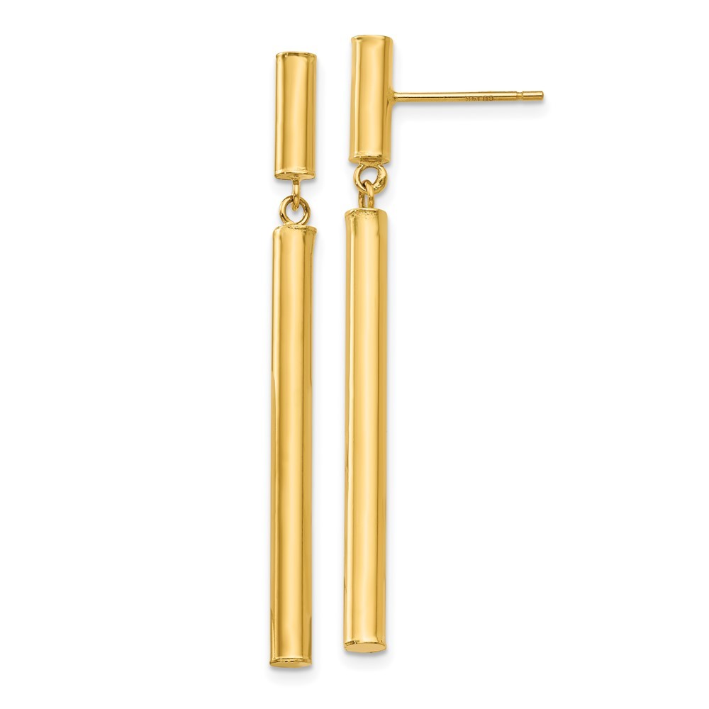 14k Yellow Gold Fancy Dangle Round Tube Earrings