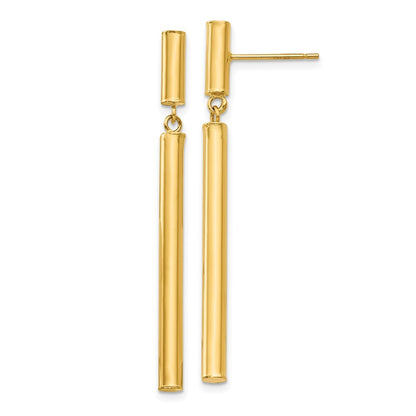 14k Yellow Gold Fancy Dangle Round Tube Earrings
