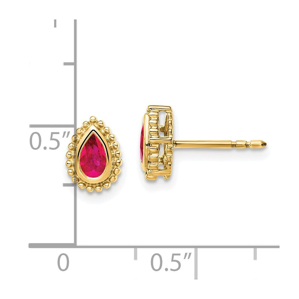 14k Yellow Gold Pear Ruby Stud Earrings
