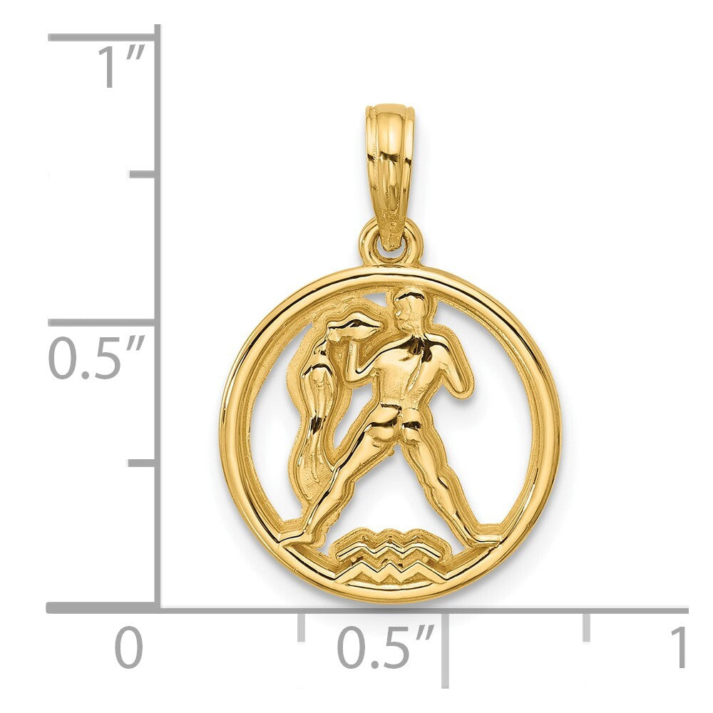 14k Yellow Gold Polished Round Aquarius Pendant for Women