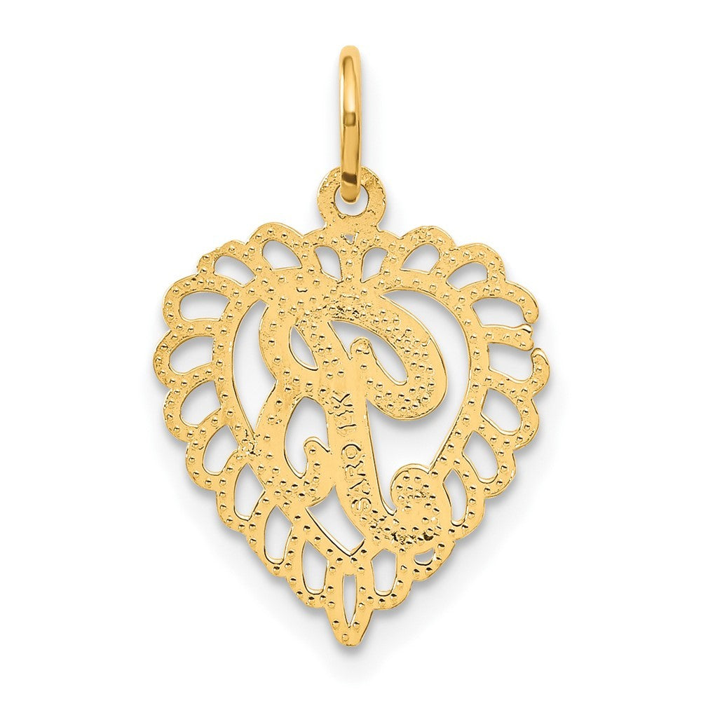 14k Yellow Gold Heart Letter B Charm Pendant