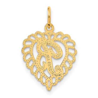 14k Yellow Gold Heart Letter B Charm Pendant