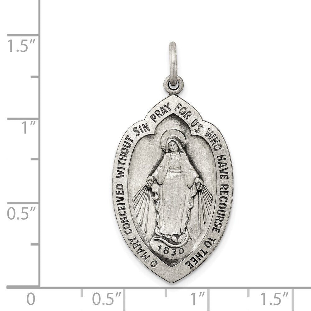 Sterling Silver Antiqued Miraculous Medal Pendant Holiday Gift for Women