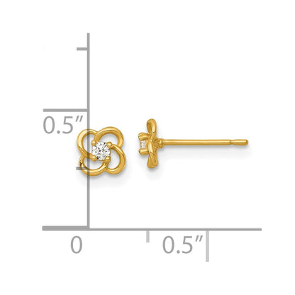 14k Yellow Gold Polished Cubic Zirconia Flower Stud Earrings Gift for Women