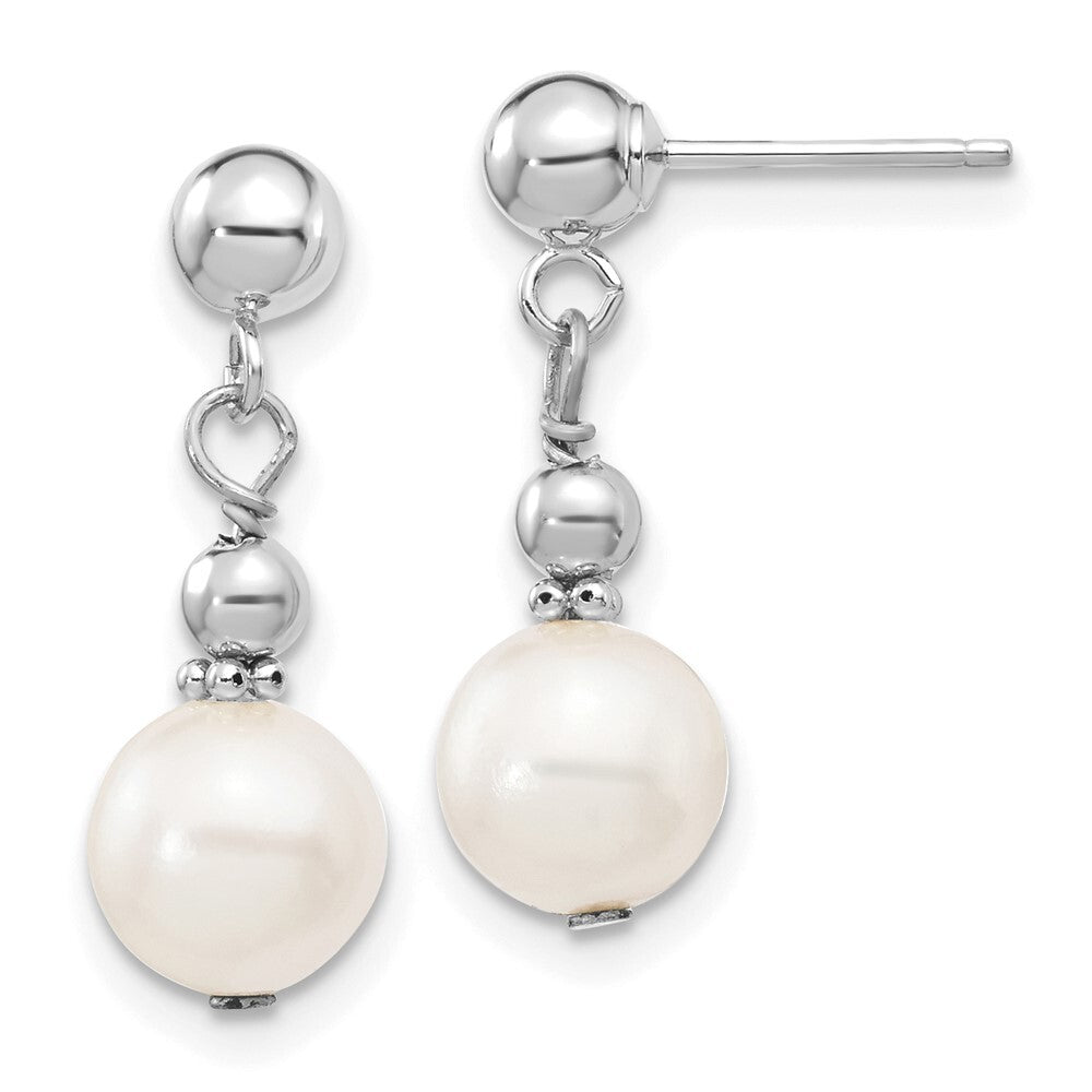 14k White Gold 7-8mm White Semi-round Freshwater Cultured Pearl Dangle Earrings
