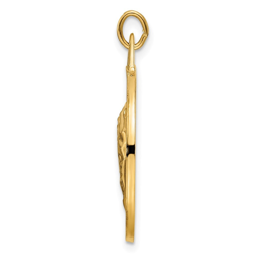 14k Yellow Gold Polished and Satin Solid Praying Hands Disc Pendant