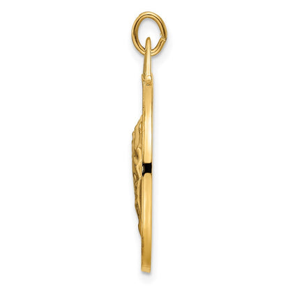 14k Yellow Gold Polished and Satin Solid Praying Hands Disc Pendant