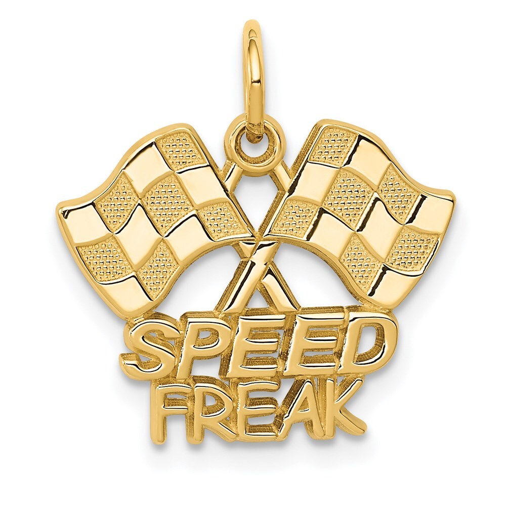 14k Yellow Gold Racing Flags SPEED FREAK Charm Pendant for Women