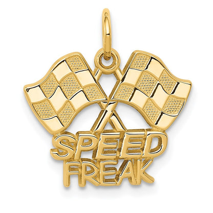 14k Yellow Gold Racing Flags SPEED FREAK Charm Pendant for Women