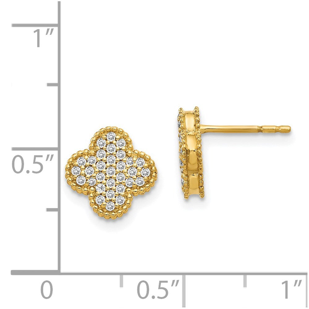 14k Yellow Gold Diamond Quatrefoil Stud Earrings
