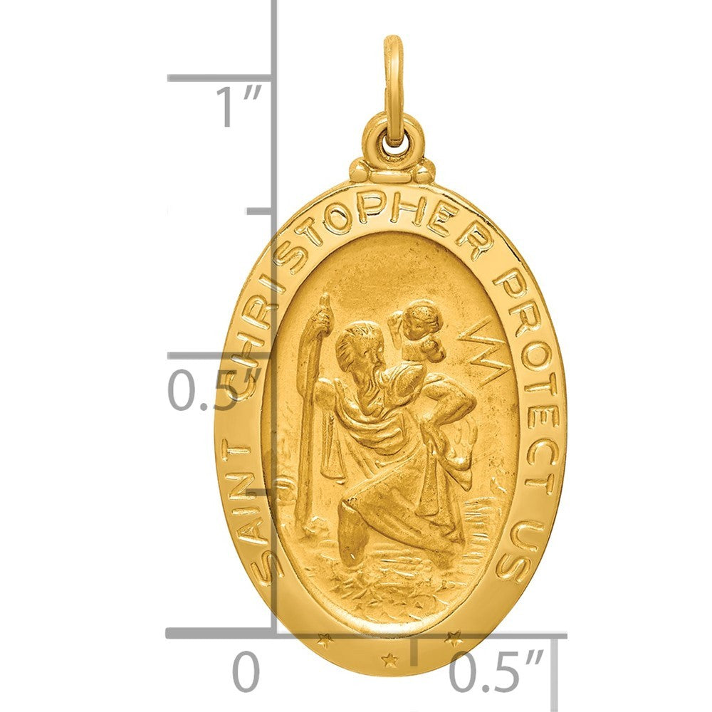 14k Yellow Gold Solid Polished Satin Medium Oval St. Christopher Medal