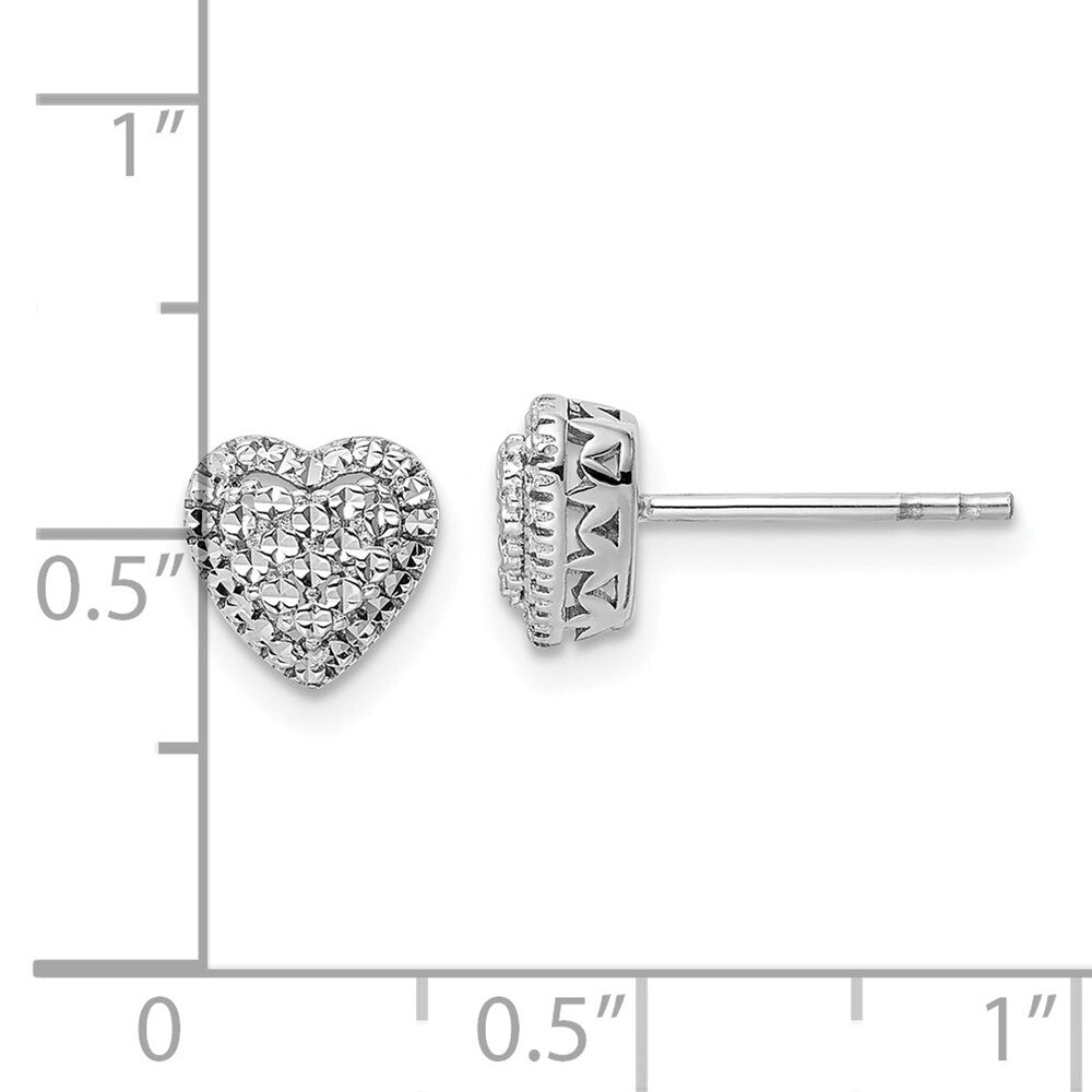 14k White Polished Diamond-cut Heart Stud Earrings Gift for Women
