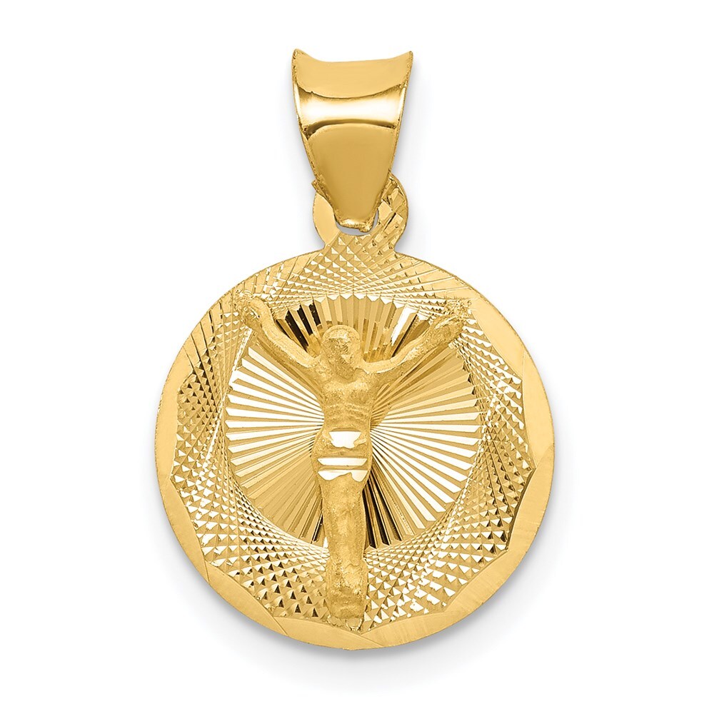 14k Yellow Gold Polished Diamond-Cut Corpus Circle Pendant for Women