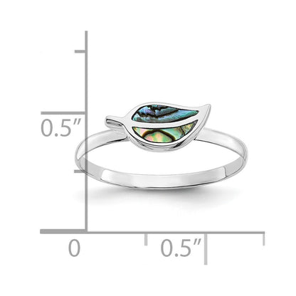 Sterling Silver RH-plated Abalone Leaf Ring Size 8