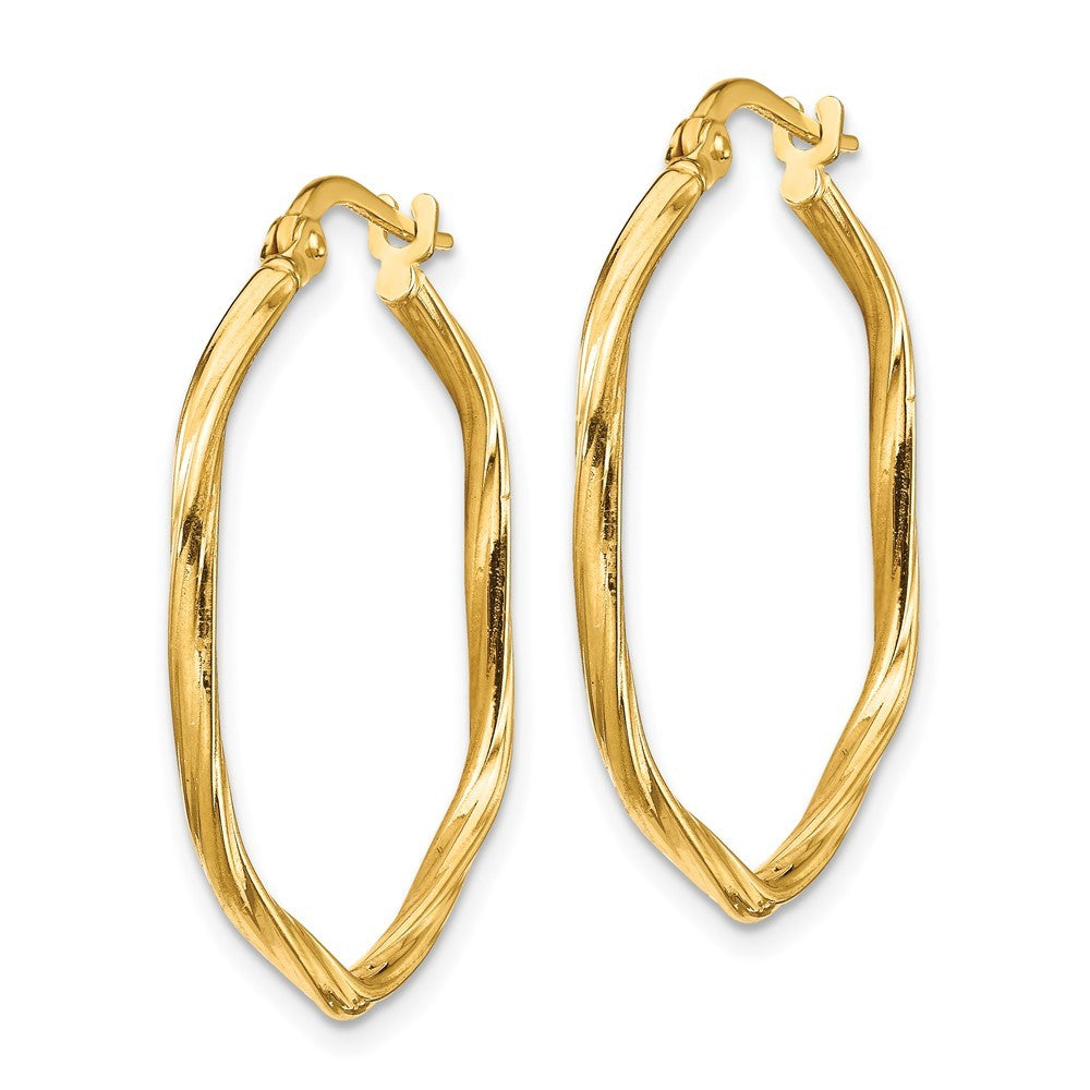 14k Yellow Gold 1x1mm Textured Twist Hexagon Hoop Earrings