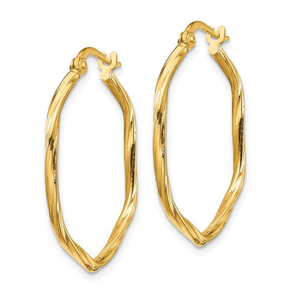 14k Yellow Gold 1x1mm Textured Twist Hexagon Hoop Earrings