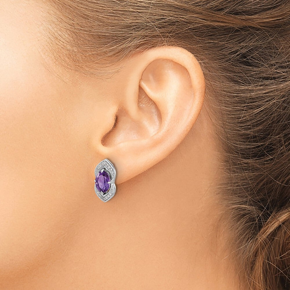 14k White Gold Amethyst and Diamond Drop & Dangle Earrings