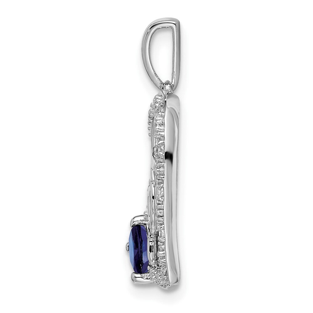 14k White Gold Sapphire and Diamond MOM Heart Pendant for Women