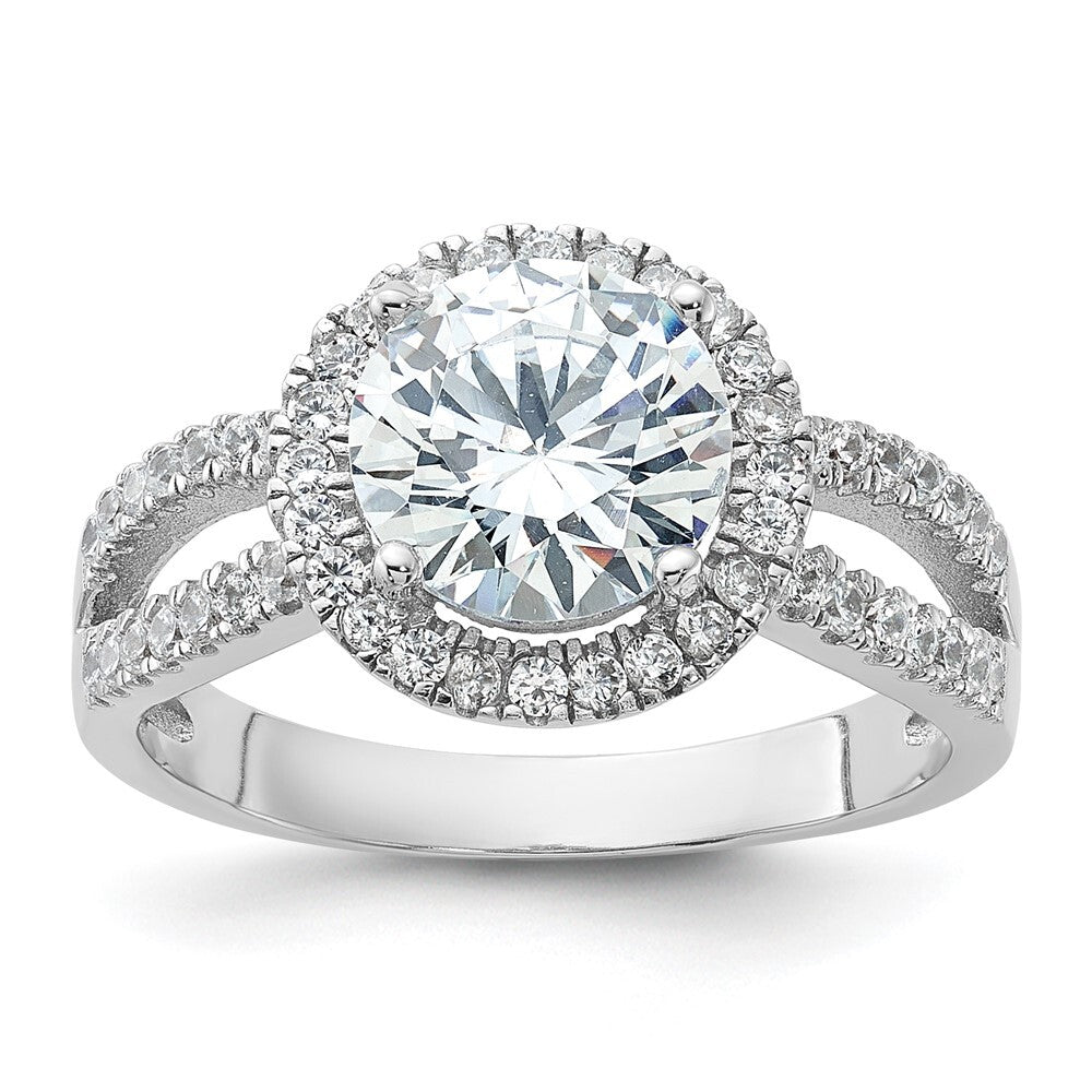 Sterling Silver Rhodium-plated Halo 8mm Center Cubic Zirconia Ring Size 7