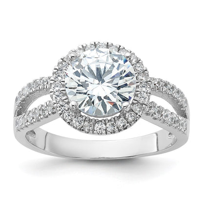 Sterling Silver Rhodium-plated Halo 8mm Center Cubic Zirconia Ring Size 7