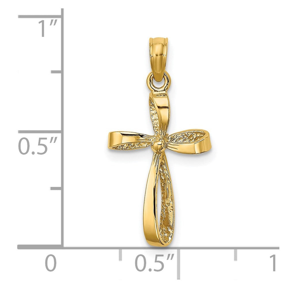 14k Yellow Gold 3-D Engraved Polished Twisted Cross Charm