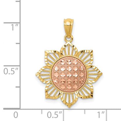 14k Two-tone Gold Diamond-Cut Sunflower Pendant for Women