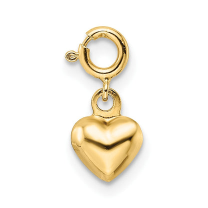 14k Yellow Gold Polished Heart  Spring Ring Clasp Charm Pendant for Women