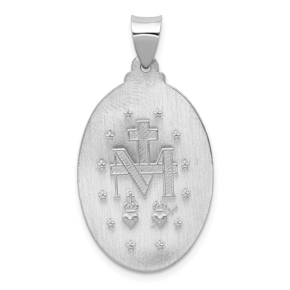 14k White Gold Polished/Satin Miraculous Medal Hollow Pendant for Women