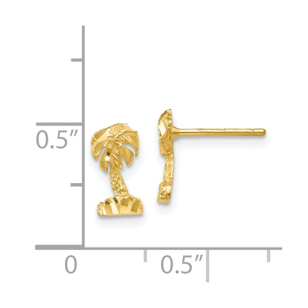 14k Yellow Gold Diamond-cut Palm Tree Stud Earrings Gift for Women