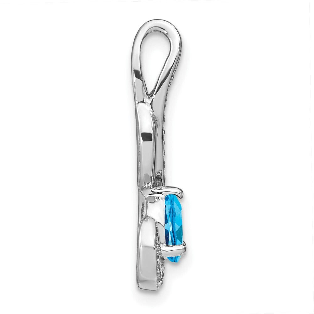 14k White Gold Blue Topaz and Diamond Swirl Pendant for Women