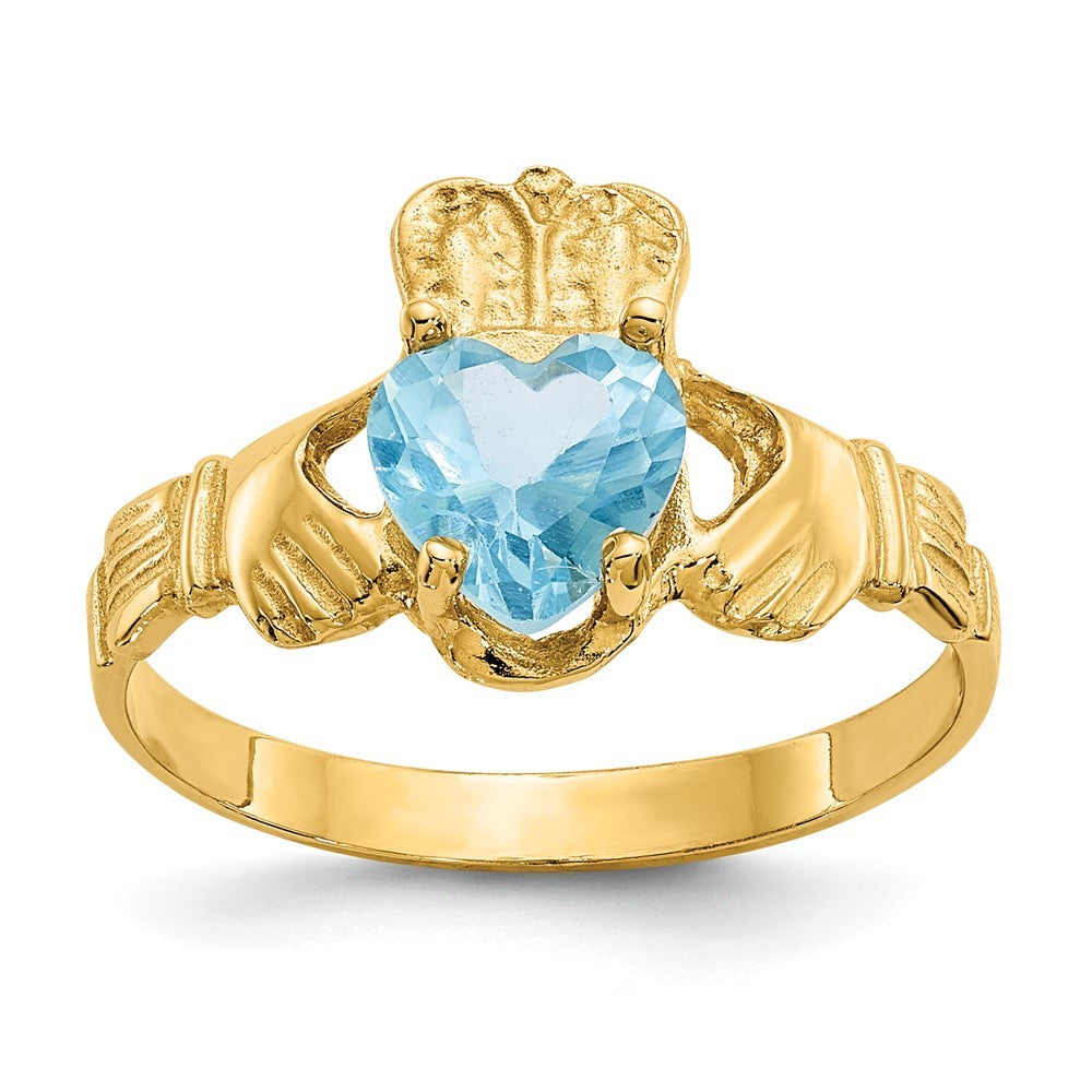 14k Yellow Gold December CZ Birthstone Claddagh Ring