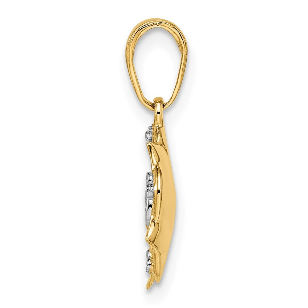 14k Yellow Gold and White Rhodium Diamond-cut Flower Pendant