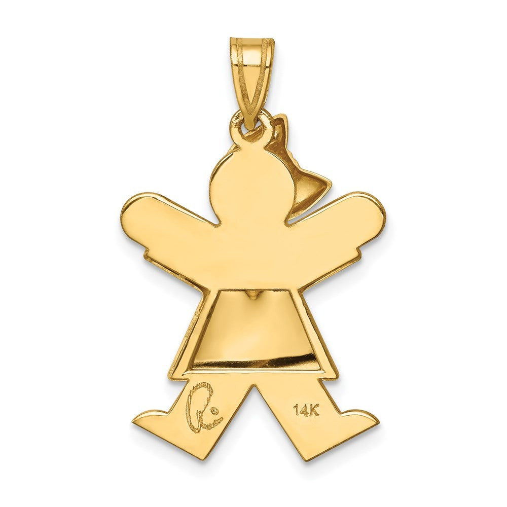 14k Yellow Gold Puffed Girl w Bow on Left Engravable Charm