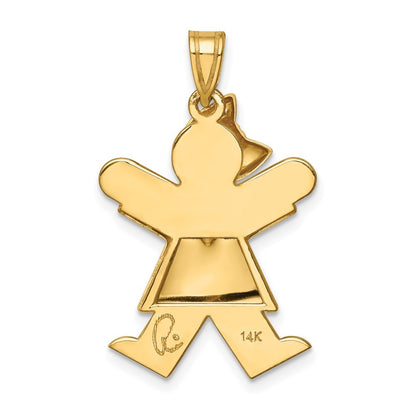 14k Yellow Gold Puffed Girl w Bow on Left Engravable Charm