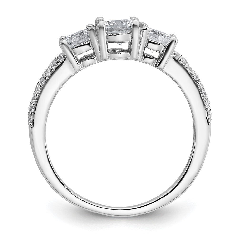 Sterling Silver Rhodium-plated Polished CZ Three Stone Ring Size 7
