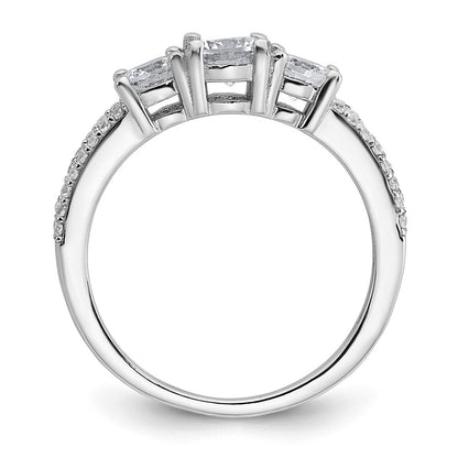 Sterling Silver Rhodium-plated Polished CZ Three Stone Ring Size 7