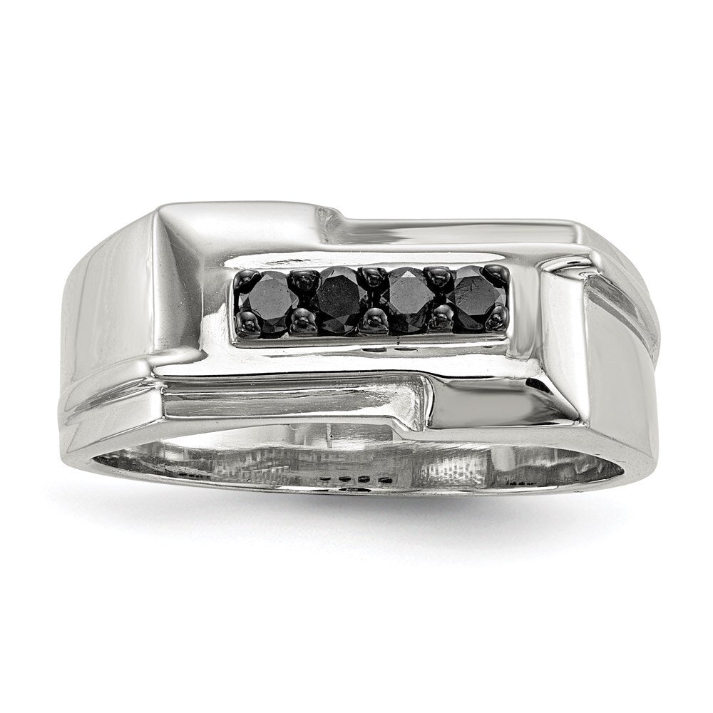 Sterling Silver Rhodium-plated Mens Black Diamond Polished Ring Size 11