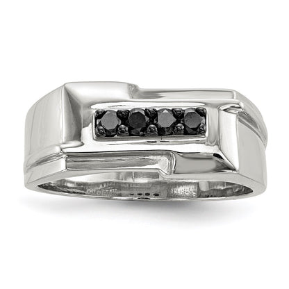 Sterling Silver Rhodium-plated Mens Black Diamond Polished Ring Size 11