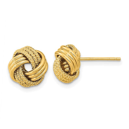 14k Yellow Gold Polished Textured Love Knot Stud Earrings Gift for Women