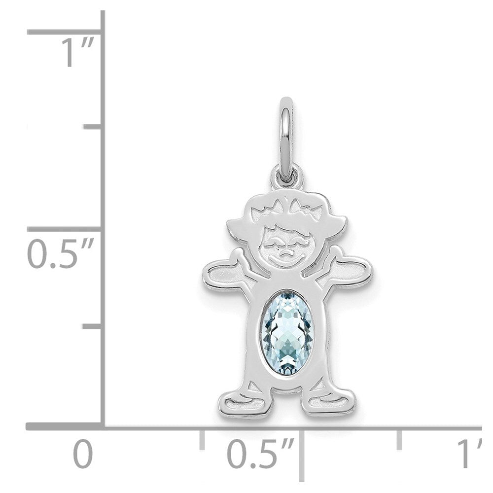 14k White Gold Girl 6x4 Oval Genuine Aquamarine-March Pendant for Women
