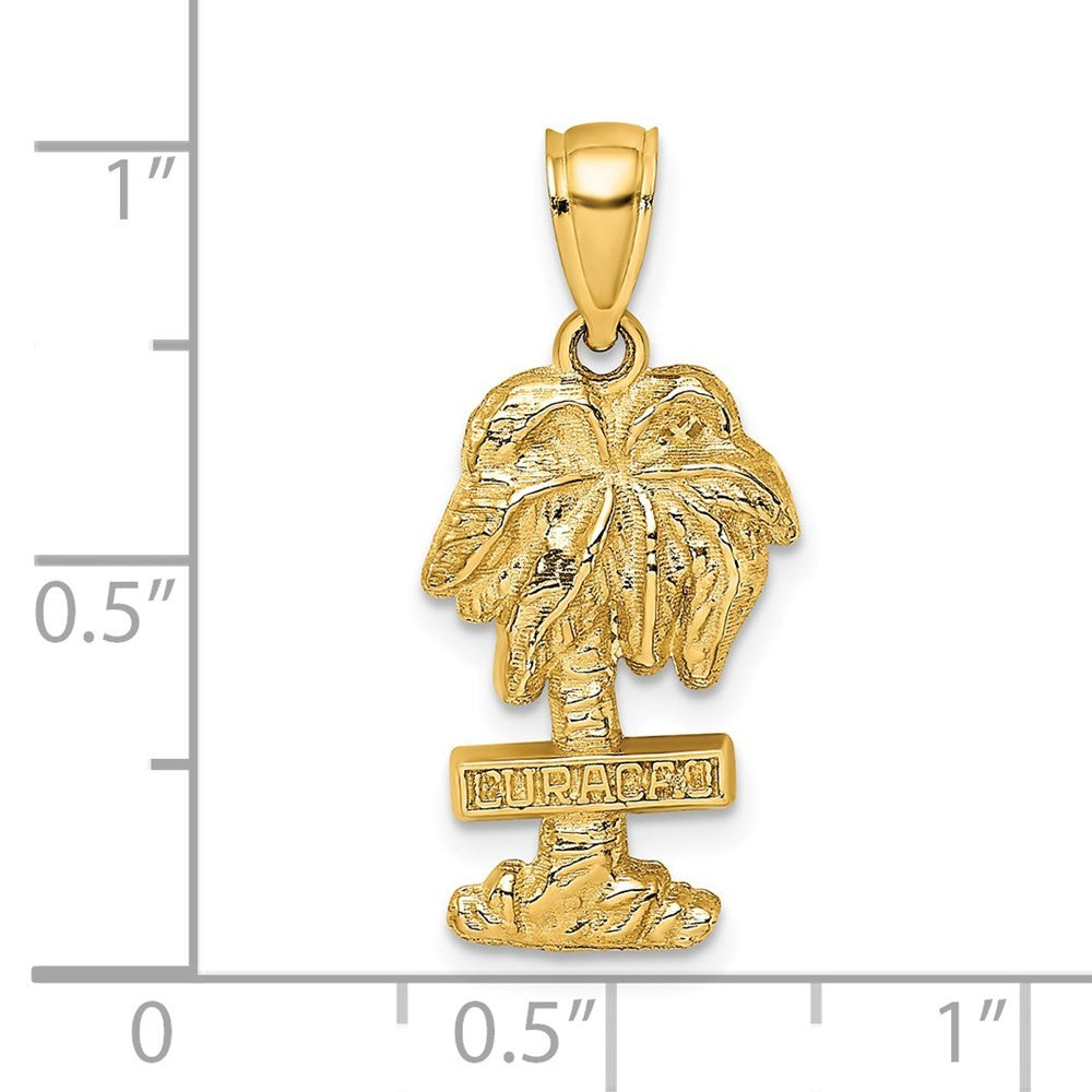 14k Yellow Gold 2-D CURACAO On Palm Tree Charm Pendant