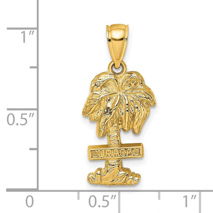 14k Yellow Gold 2-D CURACAO On Palm Tree Charm Pendant